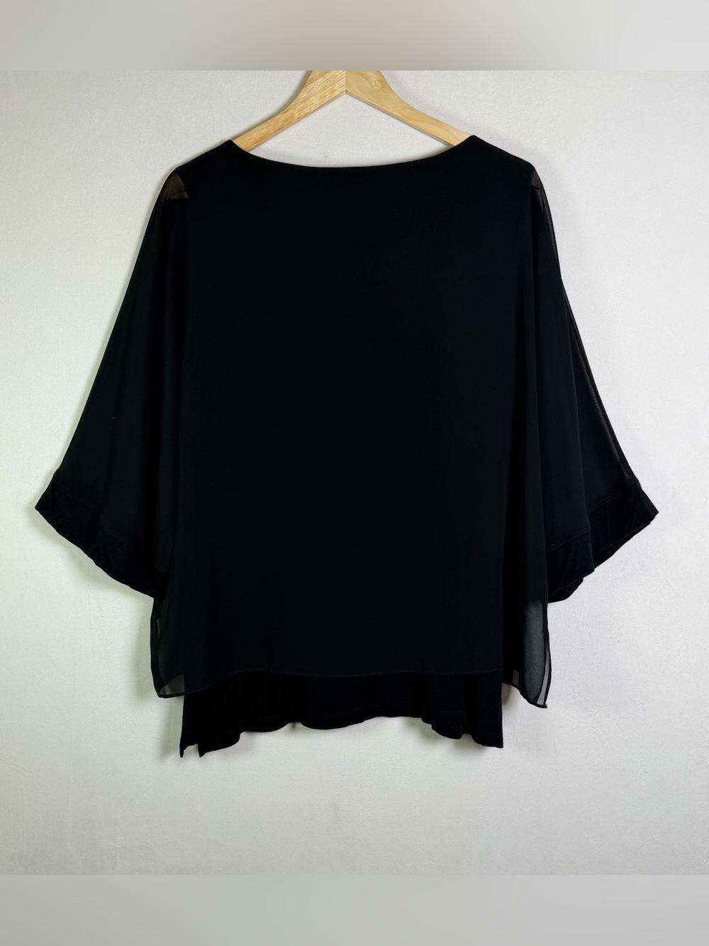 NVELOP Women XL Black Chiffon Overlay Layered Blouse Batwing Dolman Top Made USA - Picture 6 of 8